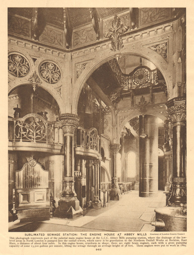 The engine house at Abbey Mills Pumping Station 1926 old vintage print picture